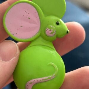 Avon Green and Pink Mouse Toy brooch